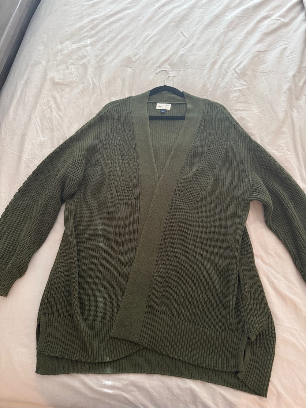 Olive Green Long Open-Front Women’s Cardigan